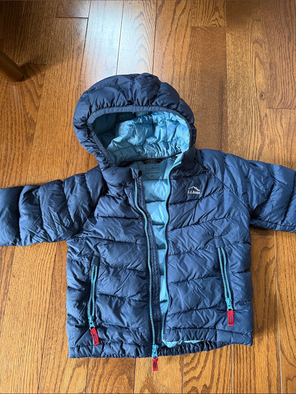 L.L. Bean Navy Puffer Jacket with Light Blue Lining
